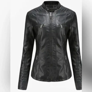 Tagoo Faux black Leather Jacket Women Motorcycle Coat For Biker size XL and NWT